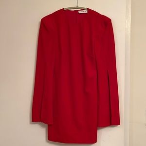 Fun red long sleeved dress with slits on the sleeves. Knee length dress.